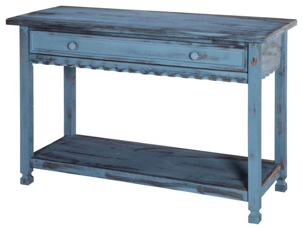 Bowery Hill Transitional Media/Console Table in Blue Antique Finish