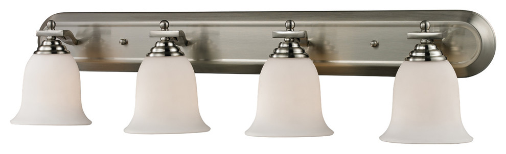 Lagoon 4-Light Vanity, Brushed Nickel With Matte Opal Glass