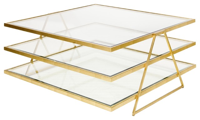 Worlds Away 3 Tier Coffee Table With Beveled Gl Worlds Away 3 Tier Gold Leafed Coffee Table With Beveled Gl Jonathan G Contemporary