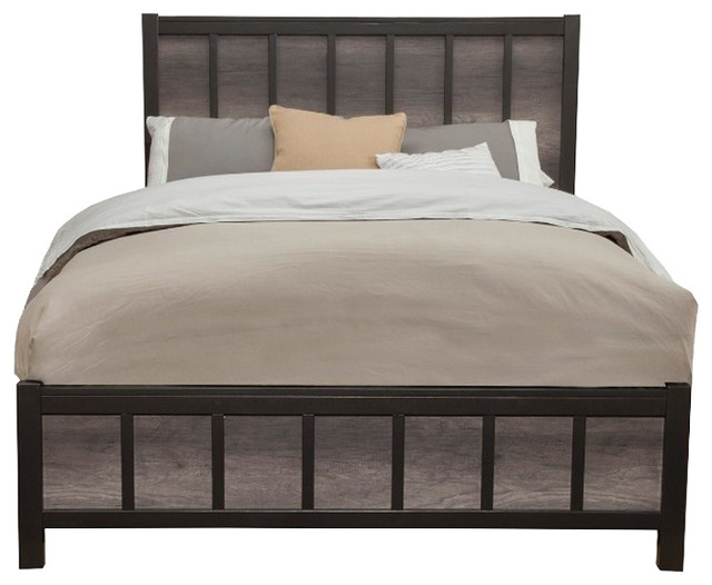 Wooden California King Size Panel Bed Black And Gray - Contemporary 