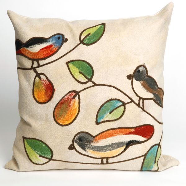 Song Birds Cream Outdoor Pillow