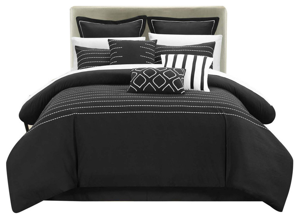 Cranston Brenton Striped 13-Piece Comforter Bed In A Bag Queen Black
