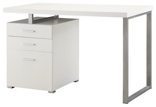 Scranton and Co 3 Drawer Writing Desk in White and Silver