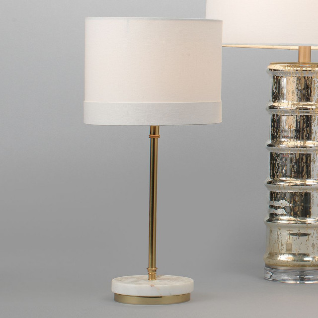 Classic Minimalist Marble Brass Table Lamp 19 in Gold White Small Petite - Transitional - Table ...
