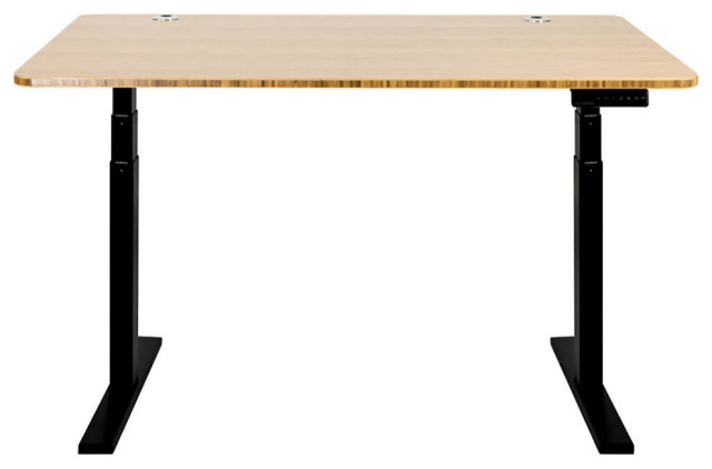 Height-Adjustable Standing Desk Dual Motor Black Frame Classic Top, Black-Bamboo