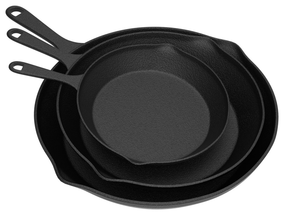 Frying Pans Set of 3 Pre-Seasoned Cast Iron Skillets With 10", 8", and 6"