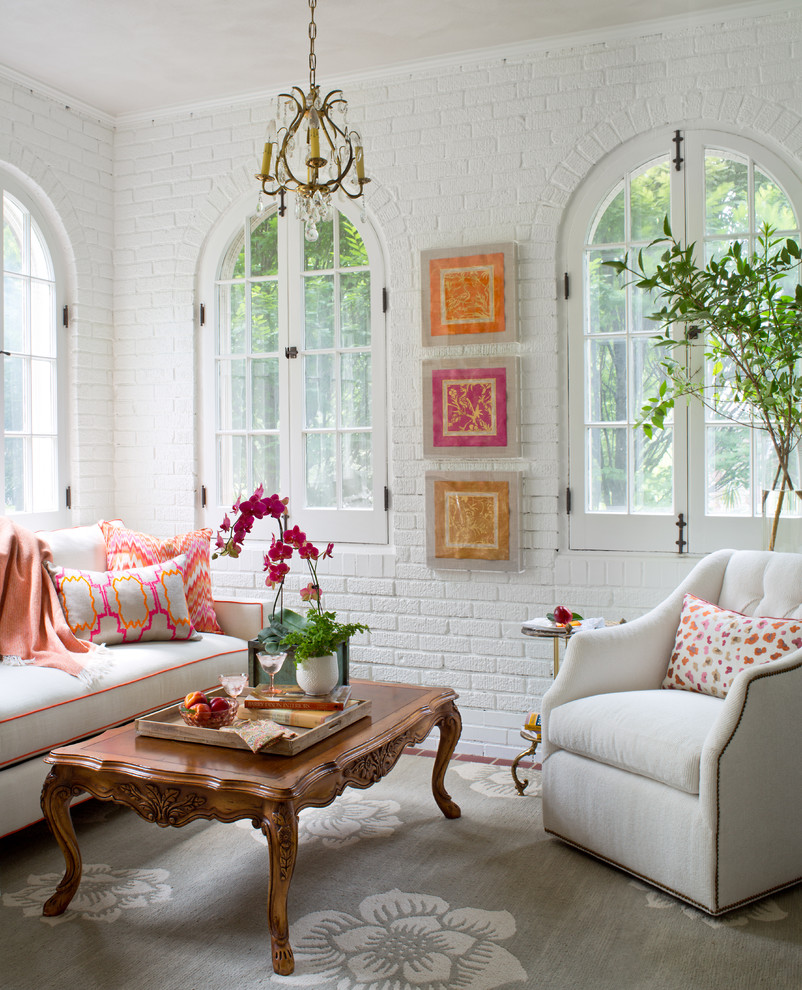 Inspiration for a small traditional sunroom in St Louis with brick floors, no fireplace and a standard ceiling.