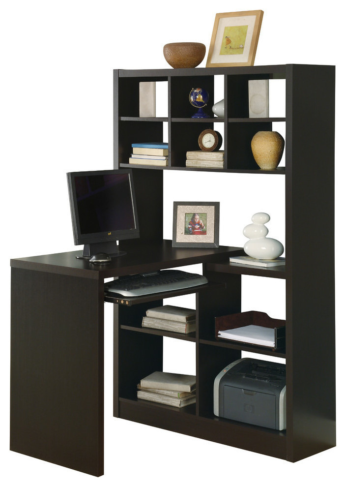 Computer Desk, Bookcase, Corner, L Shape, Work, Laptop, Laminate, Brown