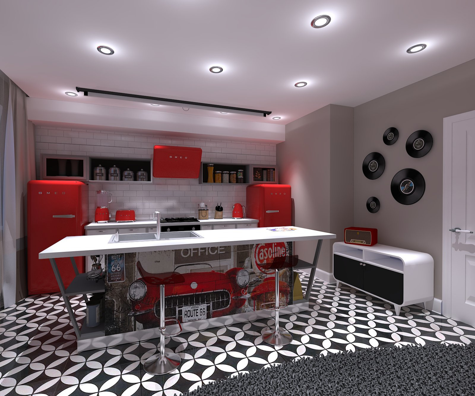 Кухня в стиле Ретро с островом