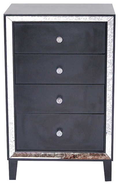37 25 Wood Accent Cabinet With 4 Drawers And Antique Mirrored