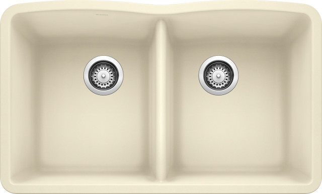 Blanco 440186 19.25"x32" Granite Double Undermount Kitchen Sink, Biscuit