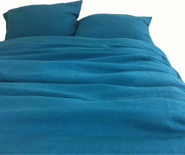 Teal Royal Blue Natural Linen Duvet Cover Contemporary Duvet