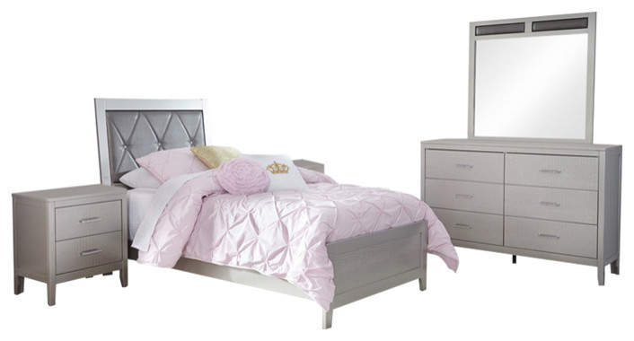 Ashley Olivet 5-Piece Bedroom Set Twin Panel, Silver