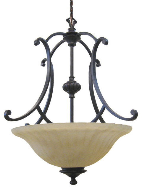 3 Light Chandelier Artisan Bronze And Tea Stained Glass 3 Light Chandelier Artisan Bronze And Tea Stained Glass Traditional Pendant Lighting By