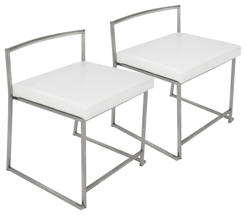 Fuji Contemporary Stainless Steel Dining Chairs, White, Set of 2 Contemporary Dining Chairs
