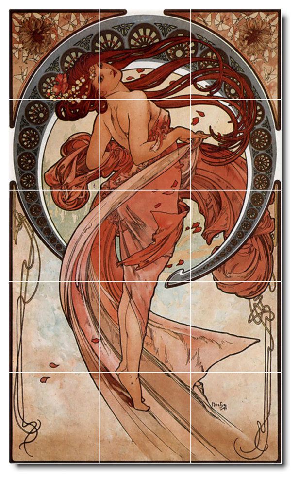 Alphonse Mucha Poster Art Painting Ceramic Tile Mural #9, 12.75"x21.25"