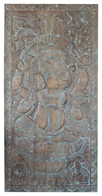 Consigned Vintage Ganesha Wall Sculpture, Indian Art, Custom Carved Barn Door
