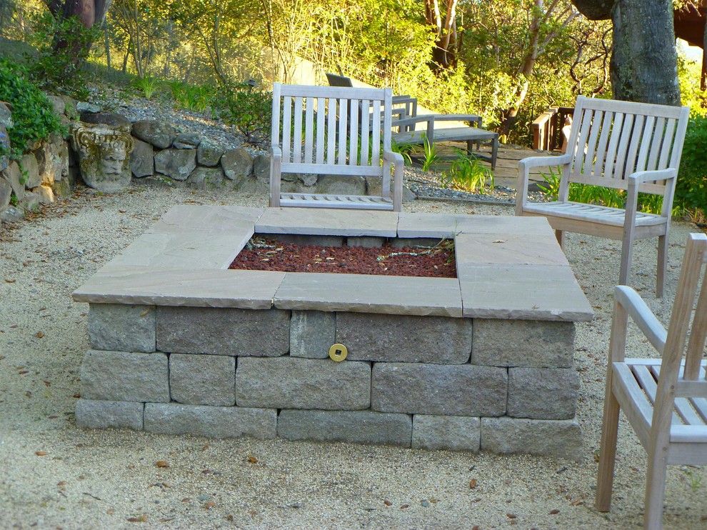 Tumbled Block Firepit With Stone Cap Contemporary Landscape