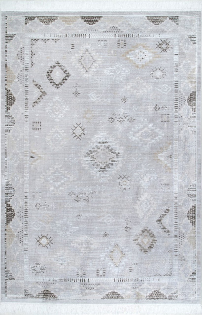 nuLOOM Faded Tribal Fringe Area Rug, Silver, Silver, 9'x12'