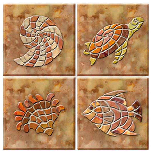 Mediterranean Peel and Stick Tiles, 4-Piece Set