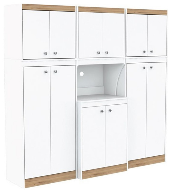 Inval GALLEY 3-Piece Pantry Set in White and Vienes Oak Engineered Wood