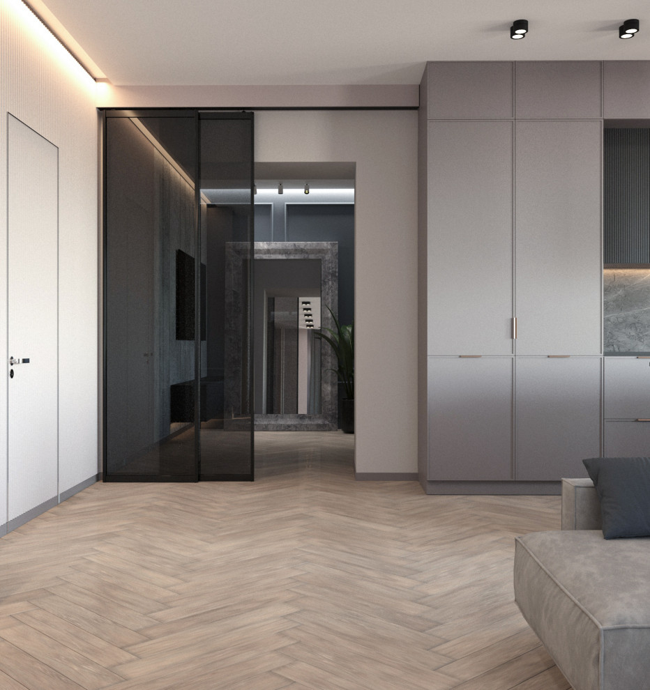 Просторная квартира в синими стенами