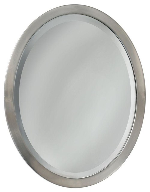Pacific Oval Mirror Brushed Nickel 23 X29 Transitional Pacific Oval Mirror Brushed Nickel