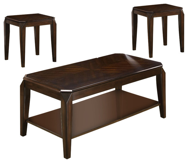 Docila 3Piece Coffee/End Table Set, Walnut Transitional Coffee