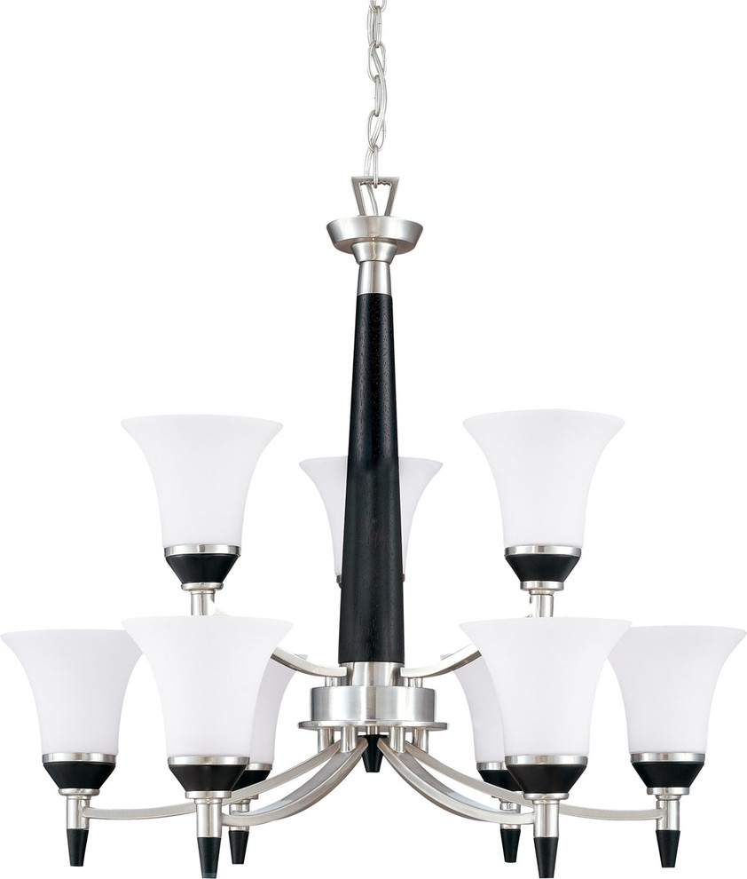 Nuvo Lighting Keen Black 9-Light LED Chandelier With Satin White Glass