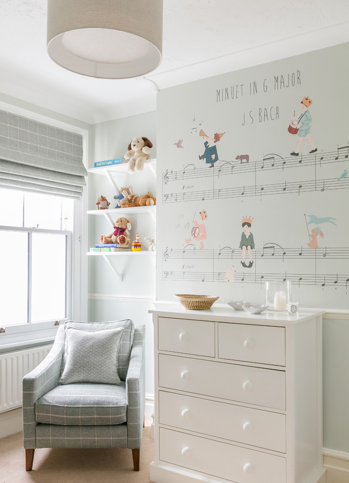 Inspiration for a small transitional nursery in London.