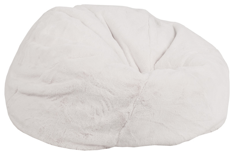 Oversized White Furry Bean Bag Chair for Kids and Adults Contemporary