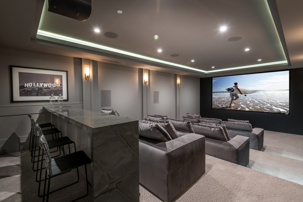 Inspiration for a contemporary home theatre in Los Angeles.