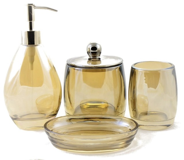 Angus Glass Bathroom Set of Champagne Collection - Contemporary - Bathroom  Accessory Sets - by Nature Home Decor | Houzz