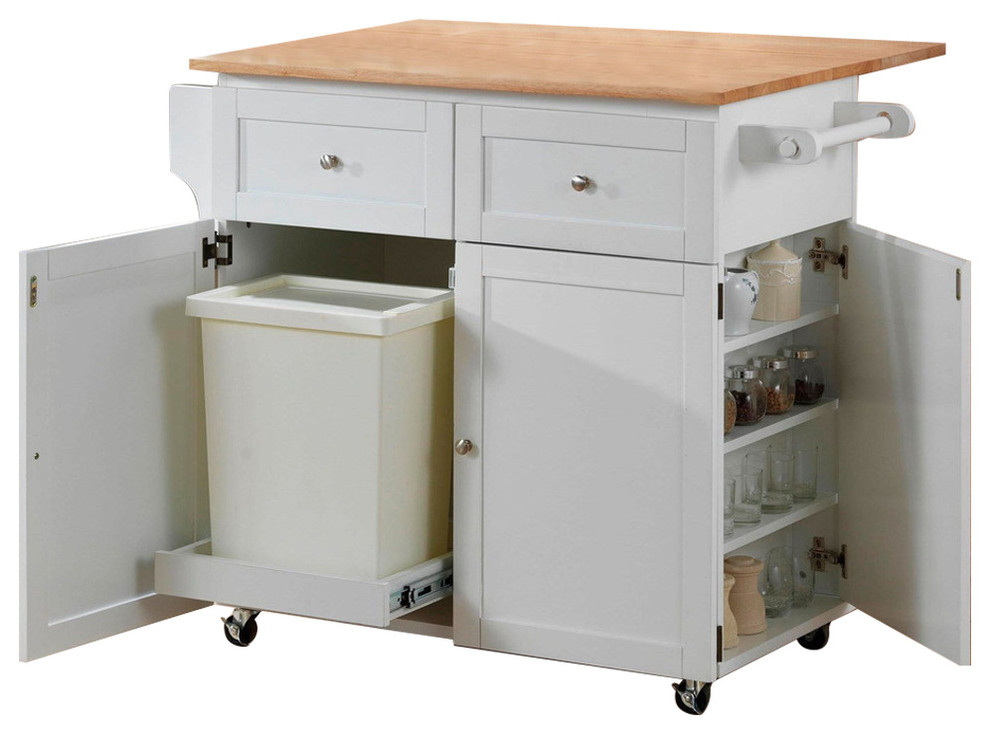 Coaster Kitchen Cart With Leaf, Trash Compartment and Spice Rack