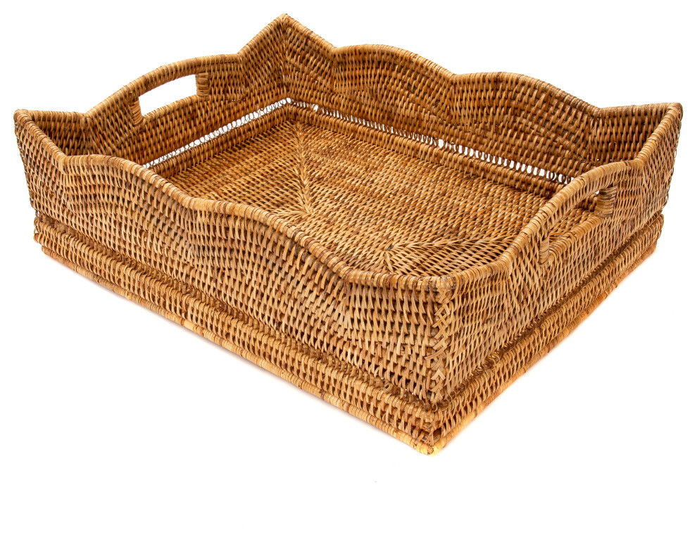 Artifacts Rattan™ Scallop Collection Rectangular Storage Basket, Honey Brown