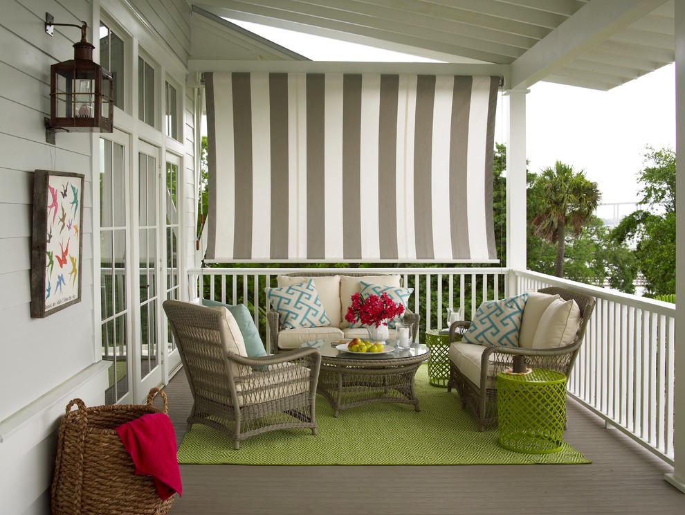 Design ideas for a transitional verandah in Charleston with decking and a roof extension.