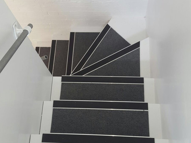 Install Burmatex 440 Sherborne Grey Carpet Tiles To Stairs
