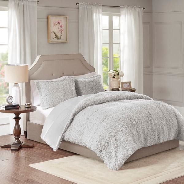 Madison Park Queen Grey Faux Mohair Reverse Faux Mink Comforter Set Mp10 6010 Contemporary Comforters And Comforter Sets By Gwg Outlet