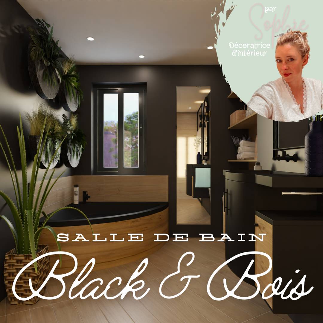 Salle de bain noir et bois par sophie monnet décoratrice d'intérieur puisaye yonne bourgogne france modélisation 3D