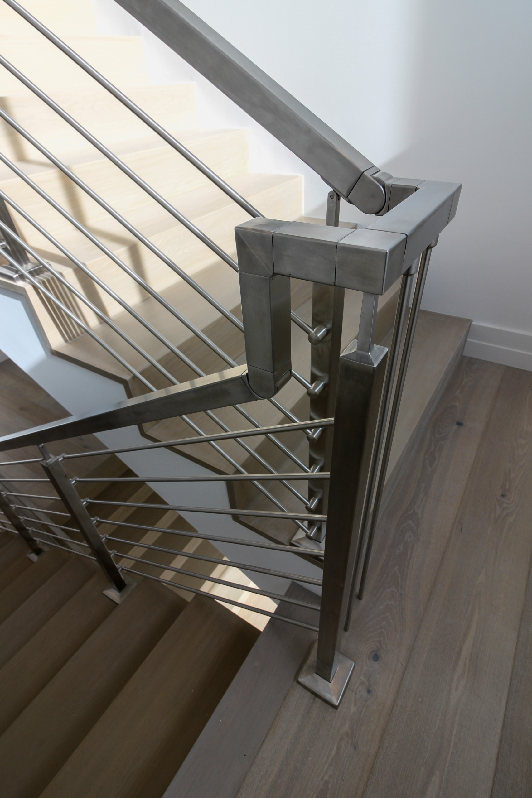 75_Modern Stairway: White O 75_ak & Stainless Steel Balustrade, McLean VA 22101