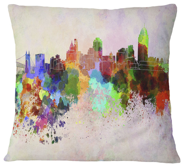 Cincinnati Skyline Cityscape Throw Pillow Contemporary Decorative Pillows By Design Art Usa