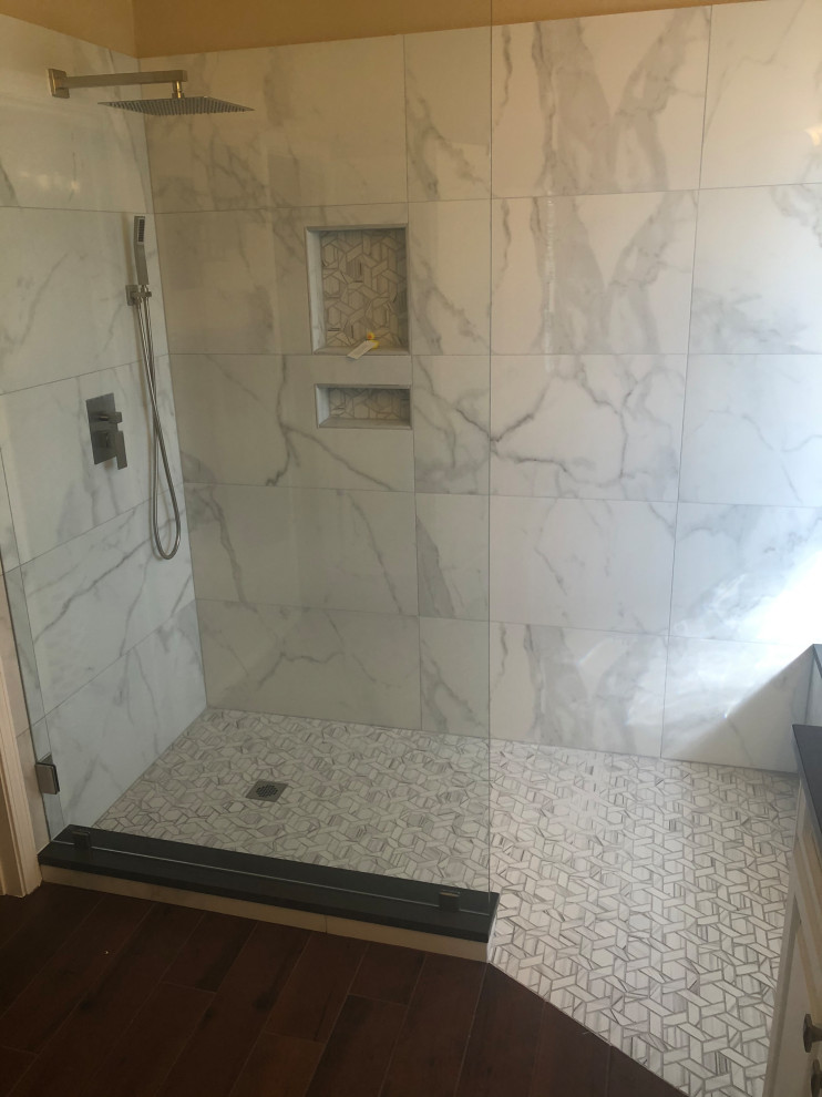 Transitional porcelain tile walk-in shower photo in Austin