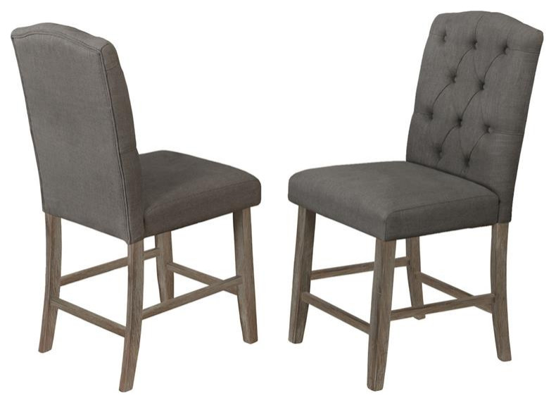 Rustic Wood Counterheight Dining Chairs with Gray Linen Fabric (Set of