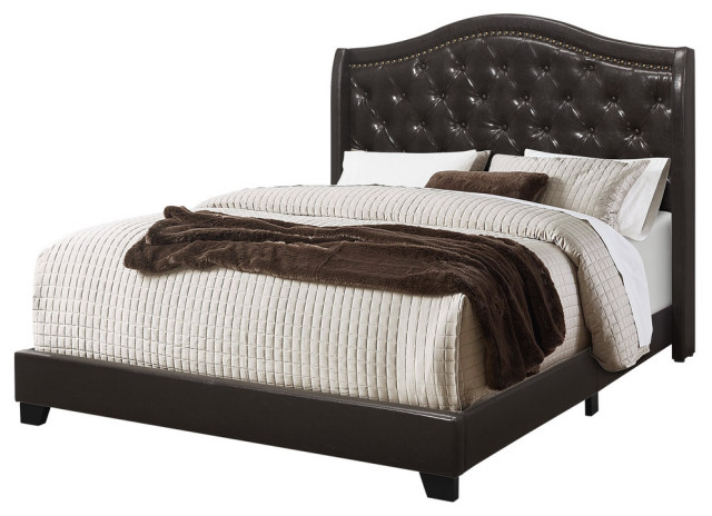 Monarch Leather Look Queen Size Bed Brown Transitional Platform Beds By Gwg Outlet