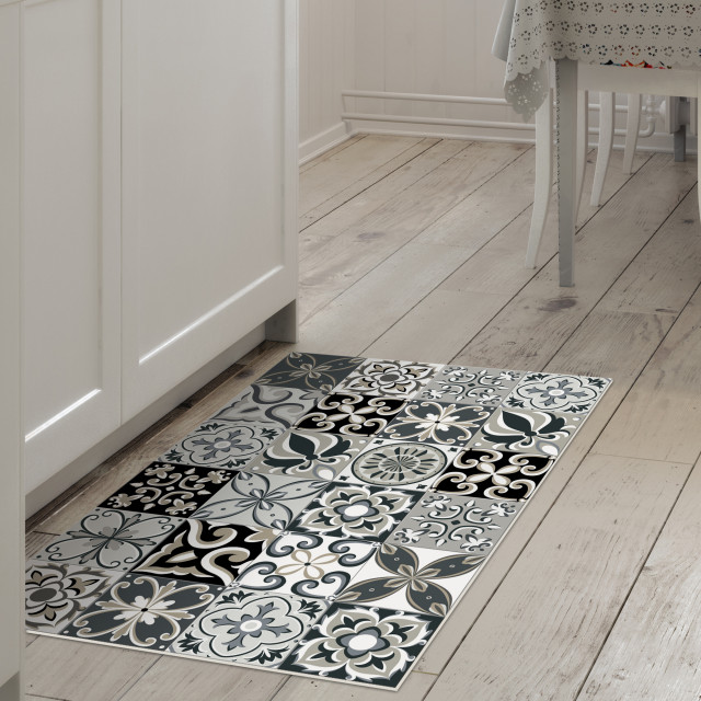 Tile Pattern Decorative Vinyl Floor Mat, 2' x 3' Contemporary Area