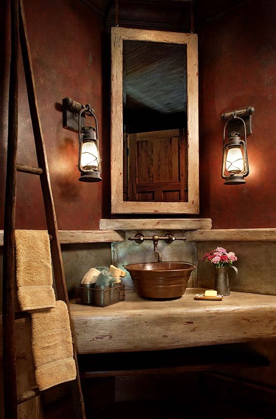 This is an example of a traditional bathroom in Other with concrete benchtops and red walls.