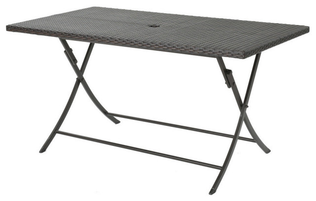 GDF Studio Riley Outdoor Multi-Brown Wicker Rectangular Foldable Dining Table