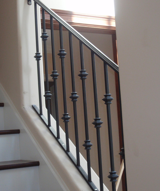 Ornamental iron stem all stair rail with baluster collars
