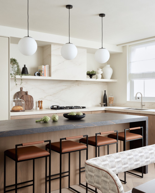 Elevate Your Modern Kitchen with Range Hood Inspirations, White Quartz Backsplash, and Floating Shelves