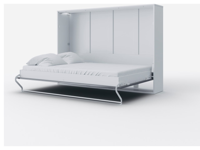 Contempo Horizontal Wall Bed, European Full XL size, White/Grey Gloss